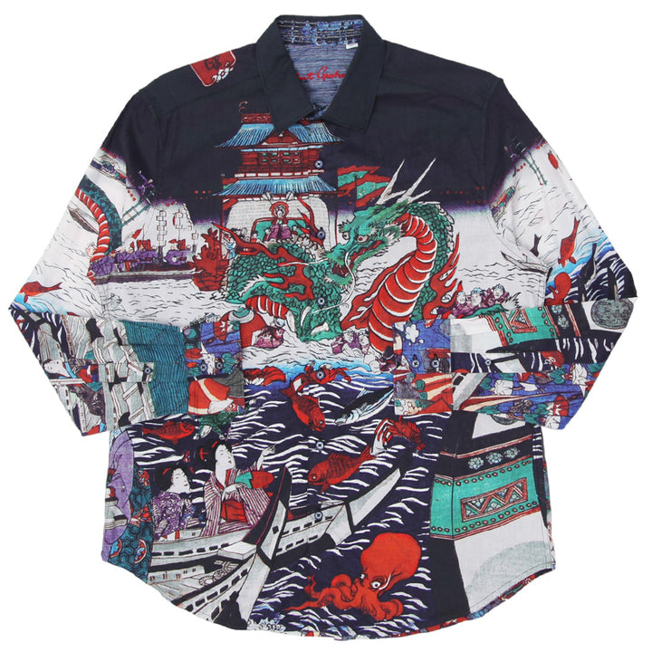 Mens Robert Graham Dragon Boat Geisha AOP Long Sleeve Shirt