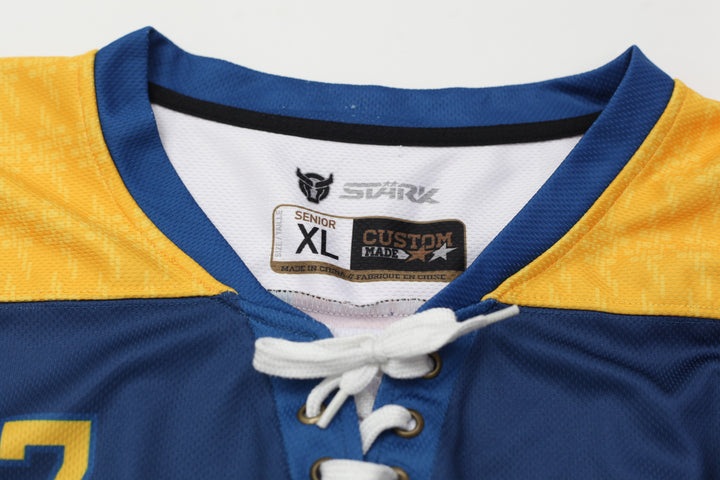 Mens Stark Blue And Gold 77 Hockey Jersey