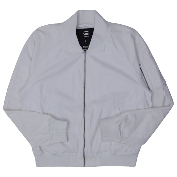 Mens G-Star Raw Full Zip White Bomber Jacket