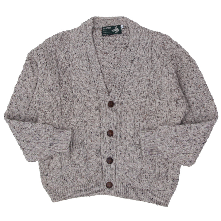 Vintage Inisfree Knitwear 100% Wool Cardigan Sweater With Wooden Button Made In Ireland Ladies