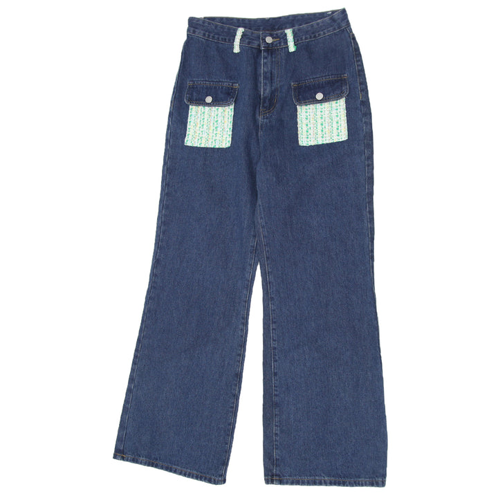 Ladies Cider Patched High Waist Wide Leg Jeans