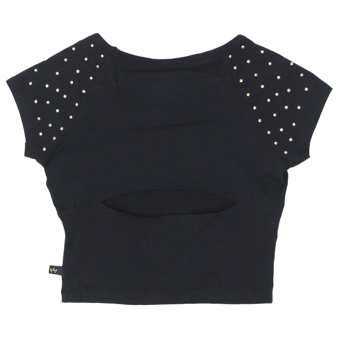 Ladies Nicki Minaj Studded Fitted Black Crop Top