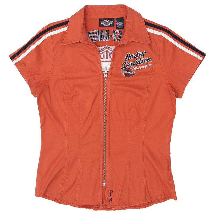 Ladies Harley Davidson Motrocycles Embroidered Zip Blouse/Shirt