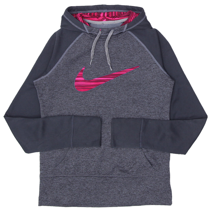 Ladies Nike Therma Fit Pink Swoosh Gray Pullover Hoodie