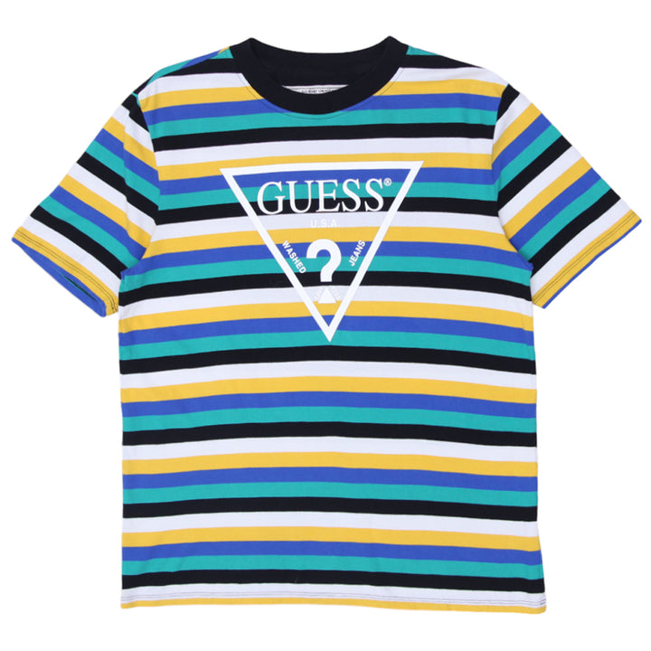 Mens Guess Logo Print Striped T-Shirt