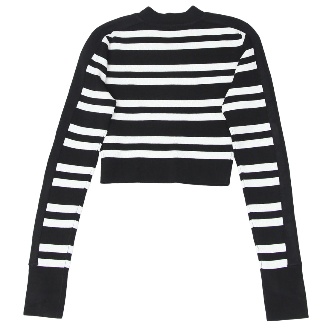 Ladies Bebe Black & White Striped Fitted Top