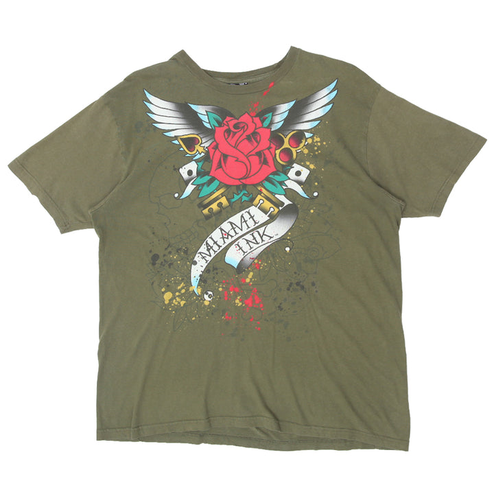 Mens Y2K Miami Ink Flower Print T-Shirt