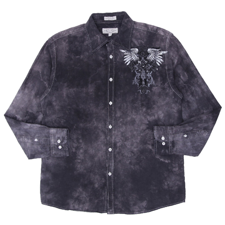 Mens Y2K Eight Eighty Velvet Felt Print Tie Dye Long Sleeve Shirt