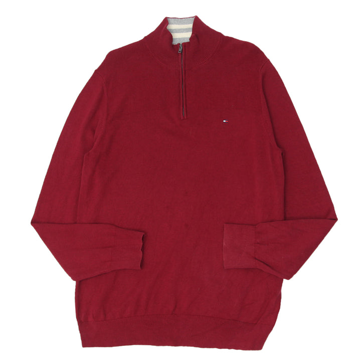 Mens Tommy Hilfiger Quarter Zip Maroon Sweater