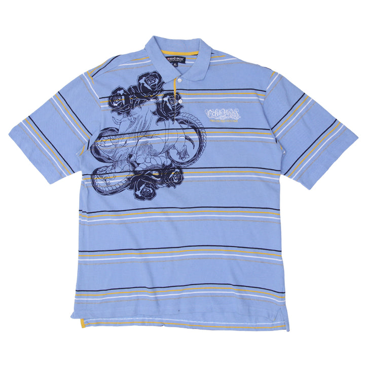 Mens Y2K Ecko Unltd Striped Floral Print Polo T-Shirt