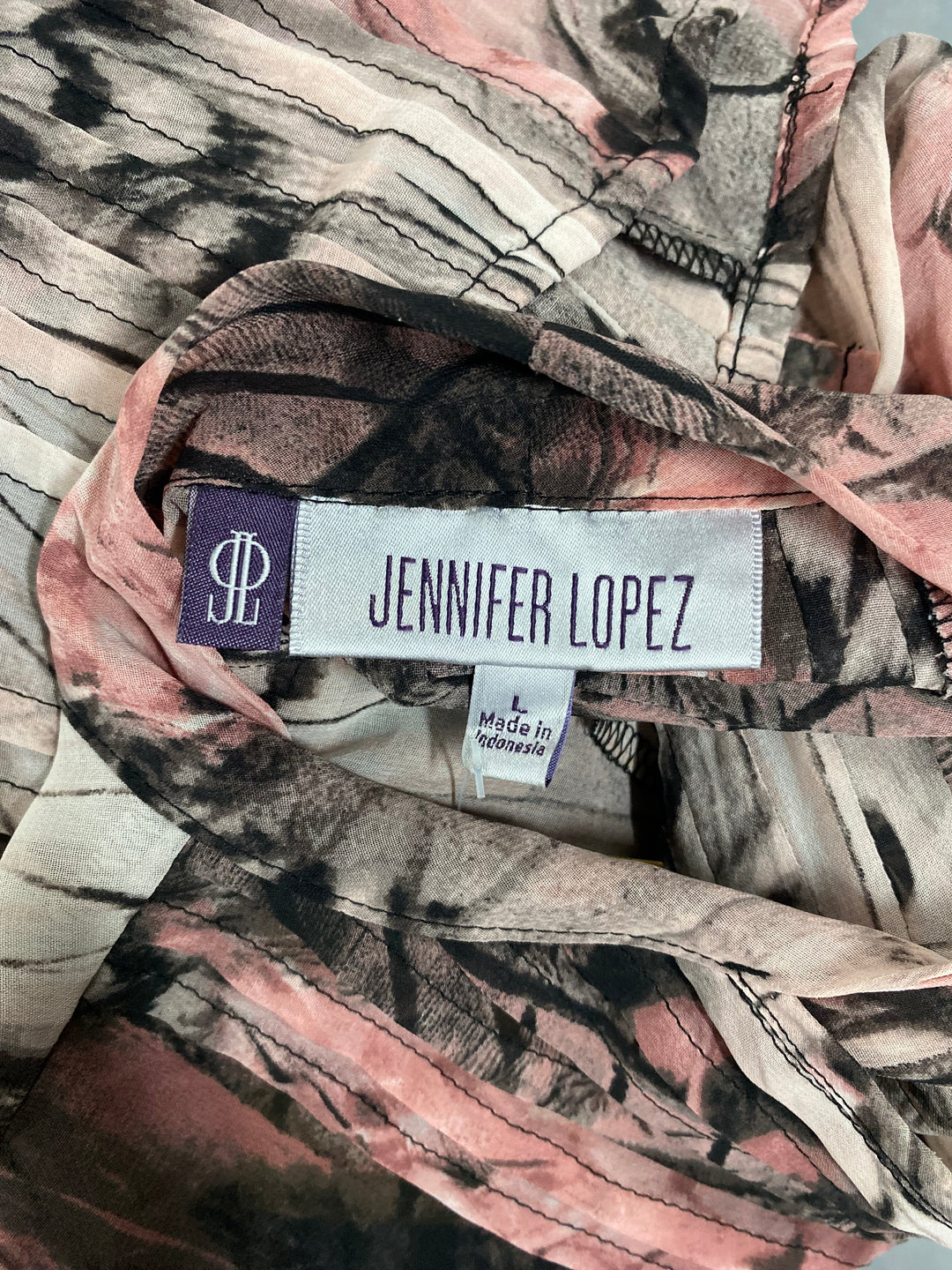 Vintage Jennifer Lopez Tie Neck Long Sleeve Printed Top
